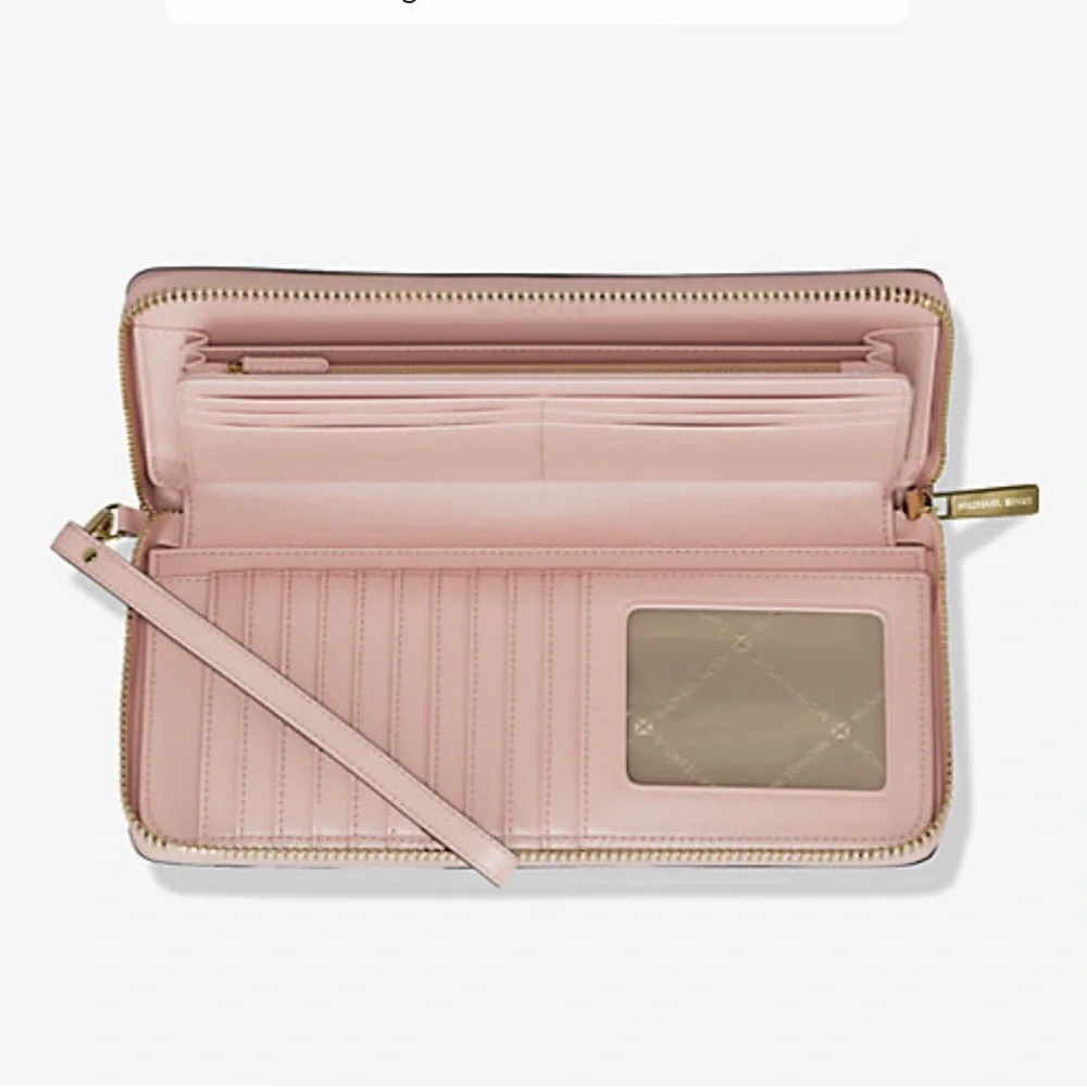 MICHAEL KORS Jet Set Travel Lg Signature Logo Continental Wristlet POWDER BLUSH